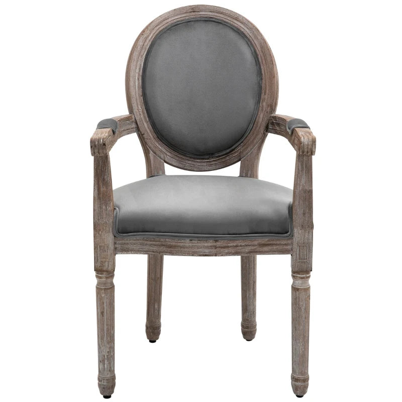 HOMCOM Vintage Dining Chair with Round Back, Thick Sponge Padded Seat and Section Armrest with Wood Frame - Grey