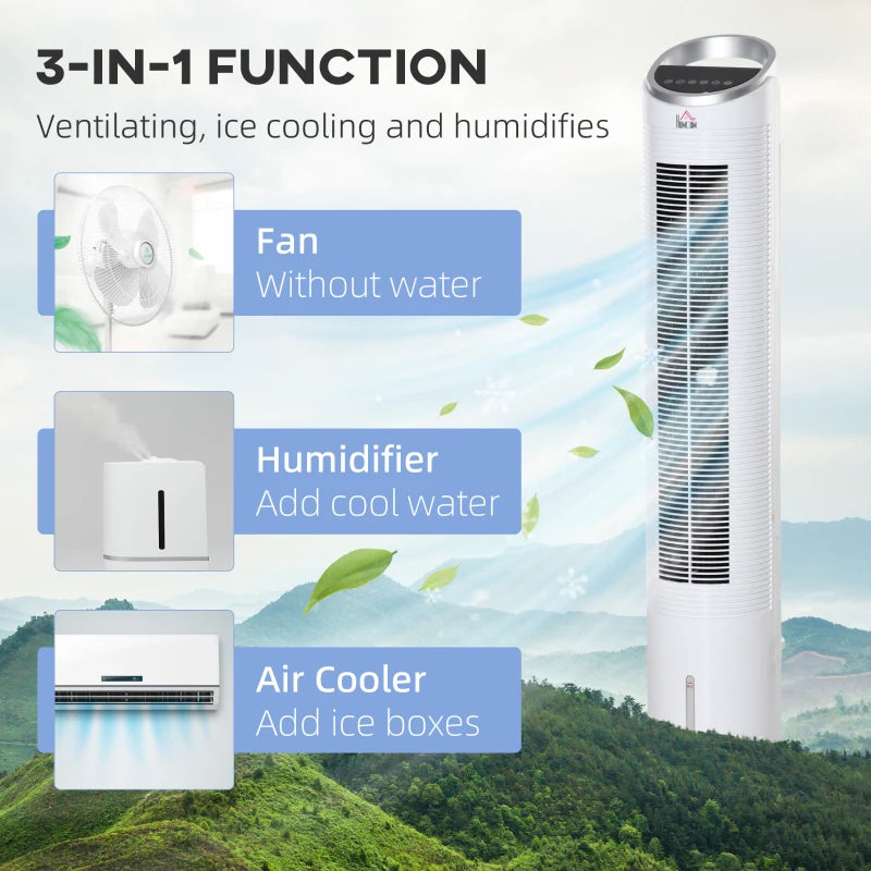 HOMCOM 37.75" 70° Oscillating Tower Fan Cooling for Bedroom with 3 Speeds, 12H Timer, LED Panel, and Remote Control, White