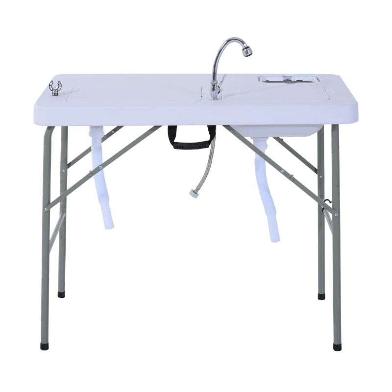 Outsunny 48" Folding Table with Sink Fish Fillet Camping Picnic Outdoor Gardening Table