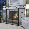 HOMCOM 3-Panel Metal Fireplace Mesh Screen Home Folded Steel Spark Protection with Magnetic Doors 49.25" x 31.5", Black