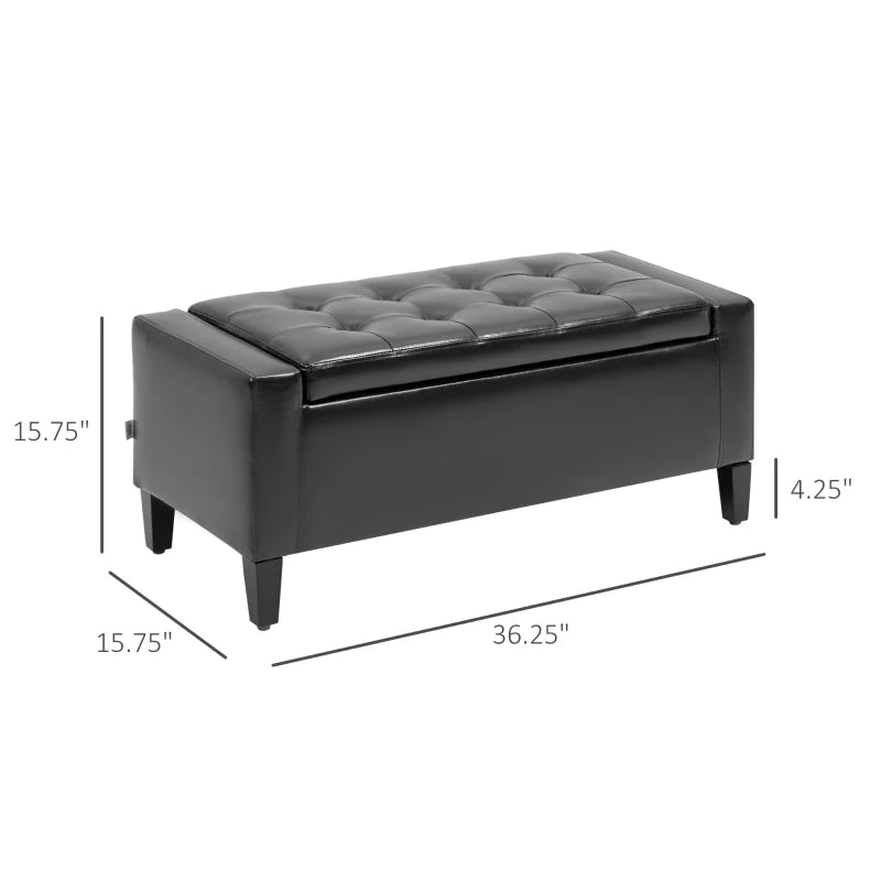 HOMCOM PU Storage Ottoman Bench Lift Top Tufted Rectangle Ottoman for Living Room, Entryway, or Bedroom, Brown