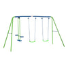 Outsunny Metal Swing Set with Glider, Two Swing Seats and Adjustable Height, Outdoor Heavy Duty A-Frame Suitable for Playground, Backyard, Green