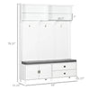 HOMCOM Hall Tree with Storage Bench, Entryway Bench with Coat Rack, Accent Coat Tree with Storage Shelves, Cabinet and Drawers, White