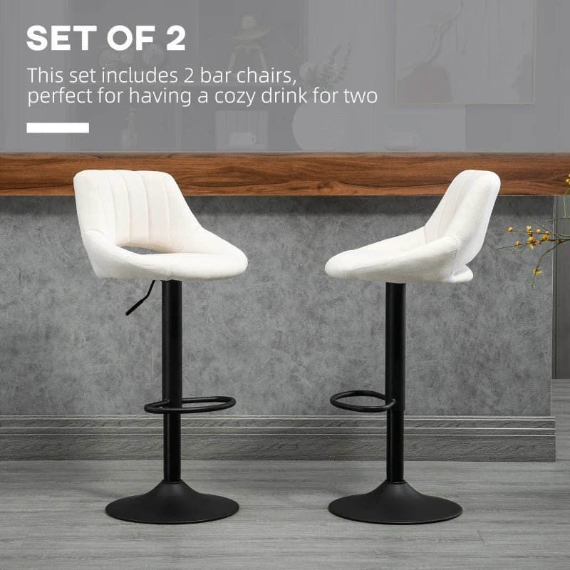 HOMCOM Modern Bar Stools, Swivel Bar Height Barstools Chairs with Adjustable Height, Round Heavy Metal Base, and Footrest, Set of 4, Cream White