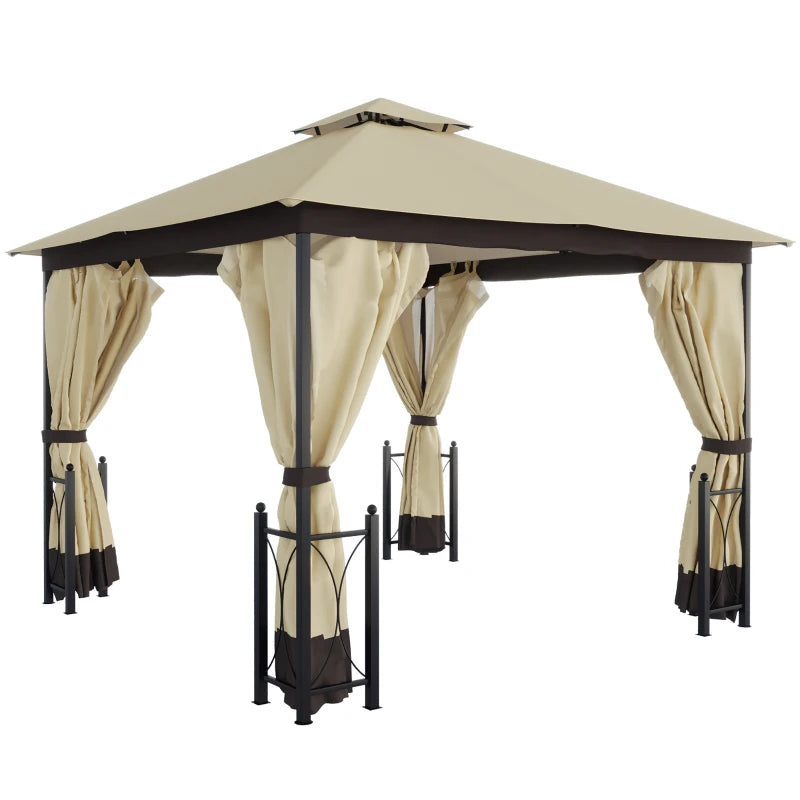 Outsunny 13' x 11' Patio Gazebo Canopy Garden Tent Sun Shade, Outdoor Shelter with 2 Tier Roof, Netting and Curtains, Steel Frame for Patio, Backyard, Garden, Grey