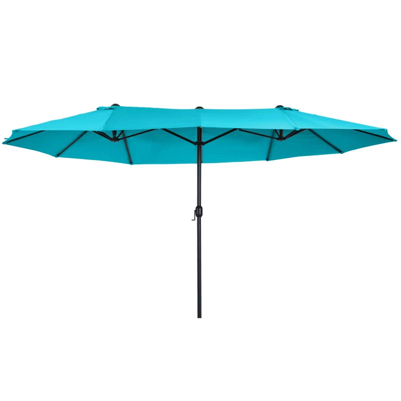 Outsunny Patio Umbrella 15' Steel Rectangular Outdoor Double Sided Market with base, UV Sun Protection & Easy Crank for Deck Pool Patio, Dark Blue