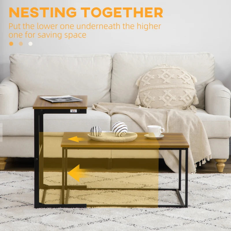 HOMCOM Industrial Style Nesting Tables Set of 2 w/ Metal Frame for Living Room