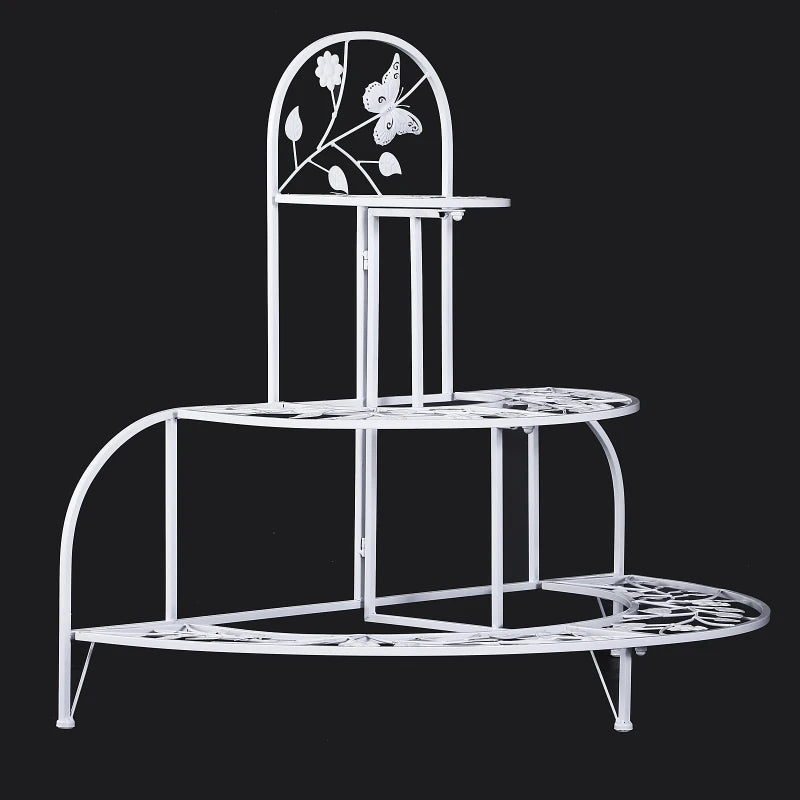 Outsunny 3' 3 Tier Metal Butterfly and Leaf Outdoor Potted Plant Stand - White