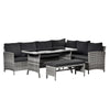 Outsunny 4 Pieces Patio Wicker Dining Sets, Outdoor PE Rattan Sectional Conversation Set with Cushions & Dining Table, Bench for Garden, Backyard, Lawn,  Charcoal Grey
