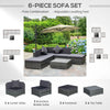 Outsunny 6 Piece Patio Furniture Set, Modular PE Outdoor Wicker Sectional, Conversation Sofa Set with Cushions, 2 Ottomans, 3 Chairs, Coffee Table, Acacia Wood Trim, Gray