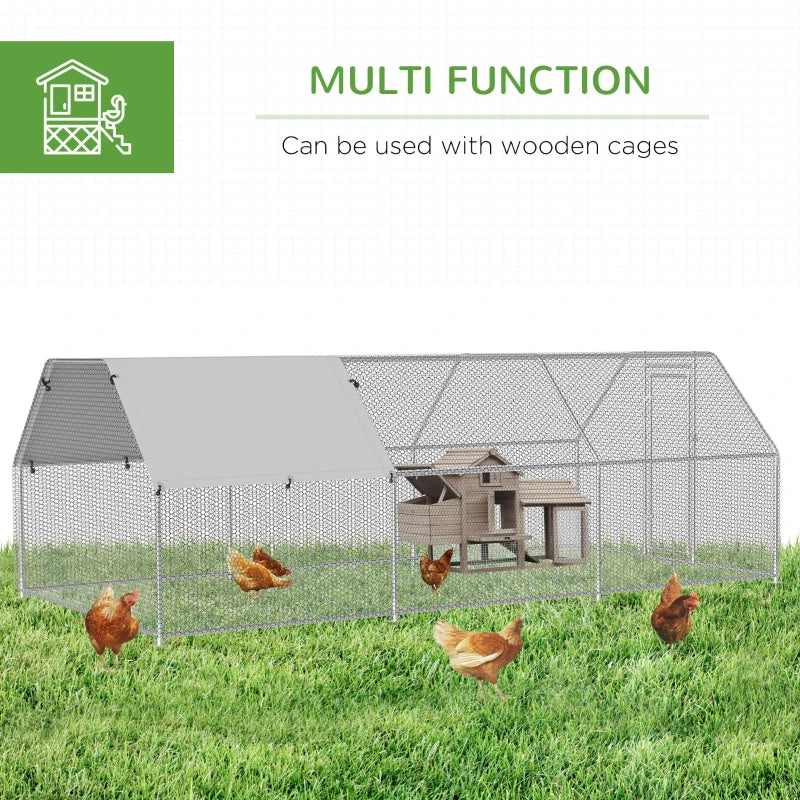 PawHut 24' Metal Chicken Coop Run with Roof, Walk-In Chicken Coop Fence, Chicken House Chicken Cage Outdoor Chicken Pen Hen House