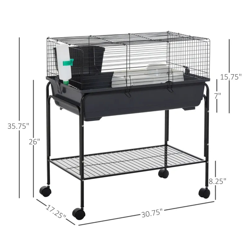 PawHut Small Animal Cage Rolling Hutch w/ Detachable Stand Storage Shelf 30.75" L x 17.25" W x 35.75" H