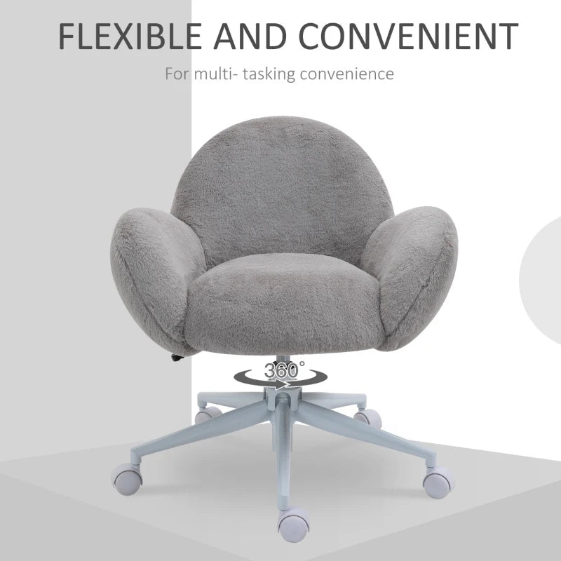 HOMCOM Faux Fur Leisure Office Chair with Mid-Back Wide Design, Adjustable Seat Height, and Steel Swivel Wheels - Grey