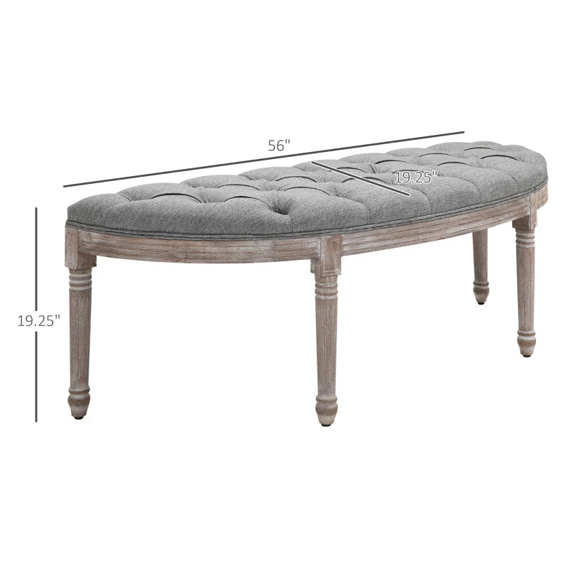 HOMCOM Vintage Semi-Circle Hallway Bench Tufted Upholstered Velvet-Touch Fabric Accent Seat with Rubberwood Legs, Cream White