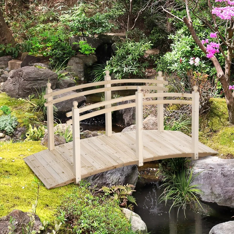 Outsunny 7.5' Fir Wood Garden Bridge Arc Walkway with Side Railings, Perfect for Backyards, Gardens, & Streams, Natural