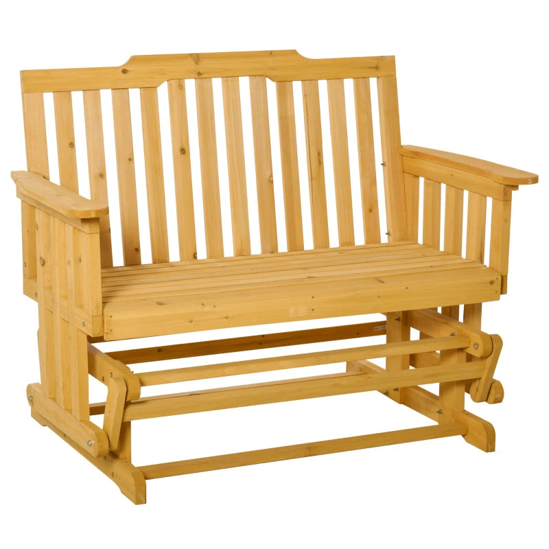 Outsunny 2-Person Outdoor Wood Glider Bench Double Rocking Chair for Patio Garden Porch