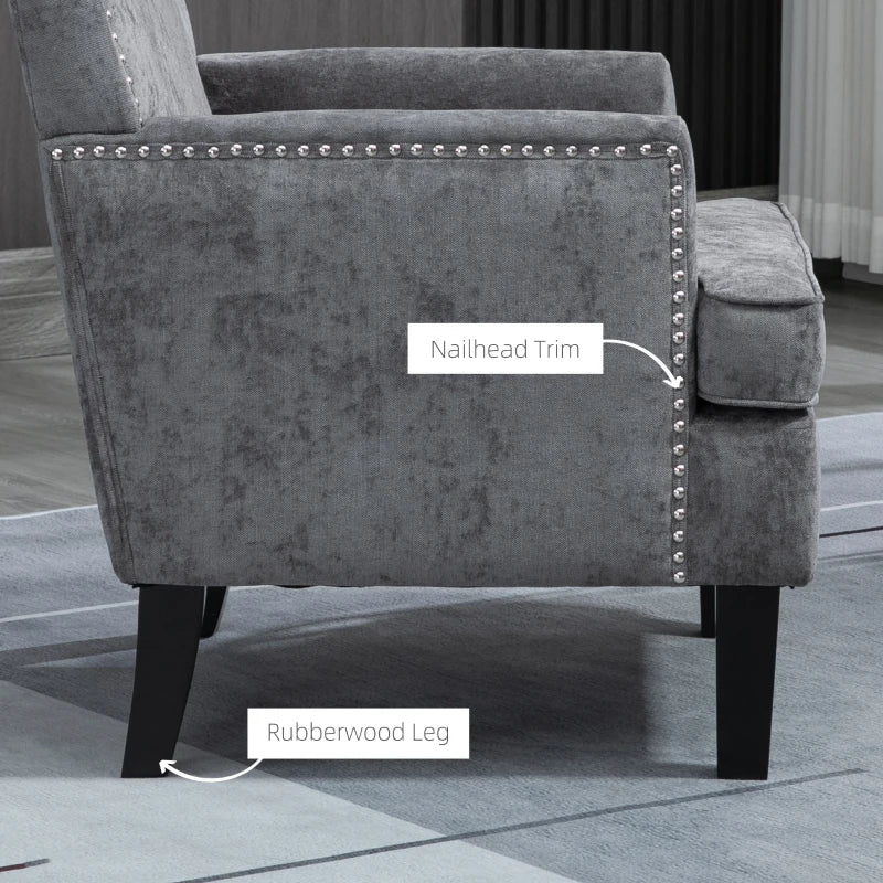 HOMCOM Modern Accent Chair Velvet Armchair, Dark Gray