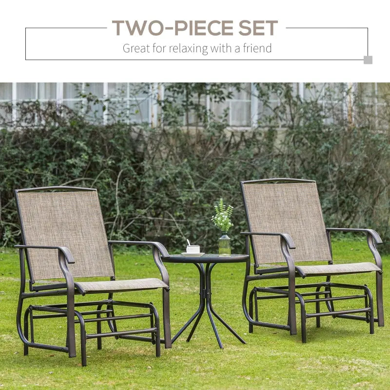 Outsunny 4 Pieces Patio Furniture Set, Outdoor Conversation Set with 2-Person Glider Patio Bench, Single Glider Sling Chair and Glass Coffee Table, Black