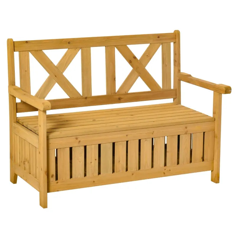 Outsunny Wooden Outdoor Storage Bench 2-Person Backyard Patio Bench with Louvered Side Panels & Wood Build, Yellow