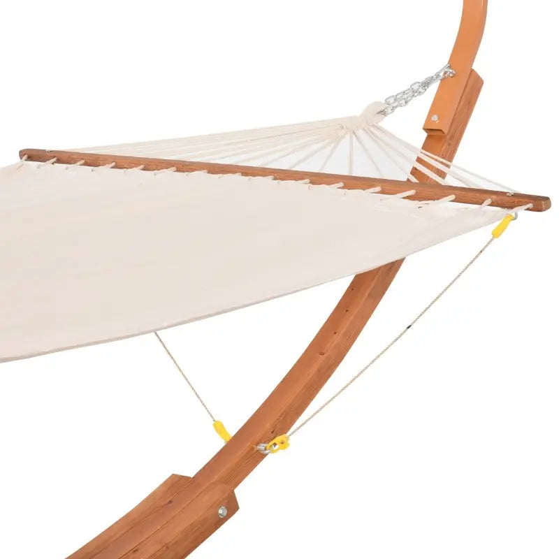Outsunny 13FT Wooden Arc Hammock with Canopy, Outdoor Hammock Bed with Wood Arc Stand for Patio Balcony Garden Backyard, White