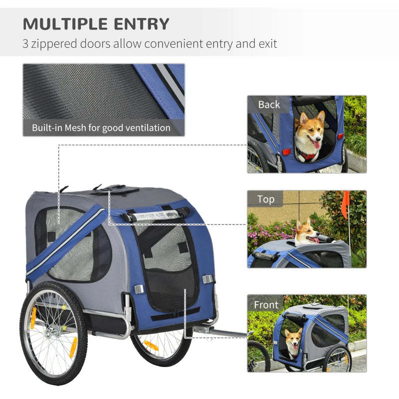 ShopEZ USA 2-in-1 Small Dog Bike Trailer and Bike Stroller with Hitch, Bicycle Trailer Sidecar Bike Wagon Cart Carrier Attachment for Travel, Blue
