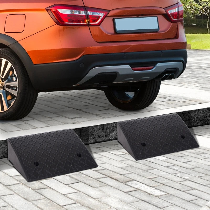 HOMCOM Set of Two Outdoor Portable Car Vehicle Rubber Curb Ramps 2PC Heavy Duty Threshold Ramp Kit Set for Driveway Loading Dock Sidewalk Car Truck Scooter Bike Motorcycle Wheelchair Mobility 19" L x 12.5" W x 5" H