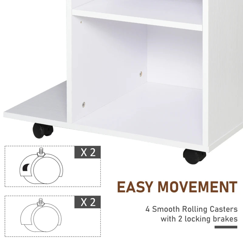 Vinsetto Wooden Side Table Storage Organizer with Drawer, CPU Stand, and Wheels, White
