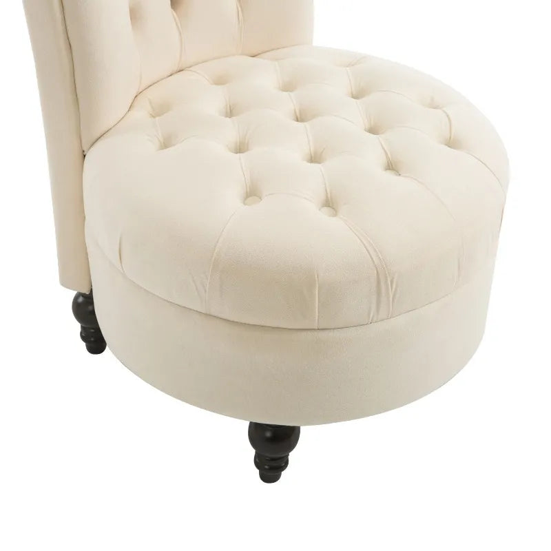 HOMCOM Retro High Back Armless Royal Accent Chair Fabric Upholstered Tufted Seat for Living Room, Dining Room and Bedroom, Cream White