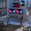 HOMCOM L-Shaped Gaming Desk, Corner Computer Desk, Gaming Table with Carbon Fiber Desktop, Adjustable Monitor Stand, Cup Holder, Headphone Hook and K Frame, Red/Black