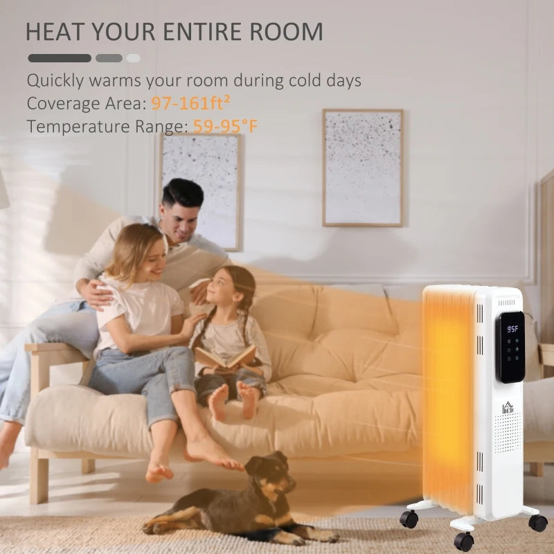 HOMCOM Electric Space Heater, Freestanding 161 Sq. Ft. Heater with 3 Modes, Timer, and Remote, 600/900/1500 W, White