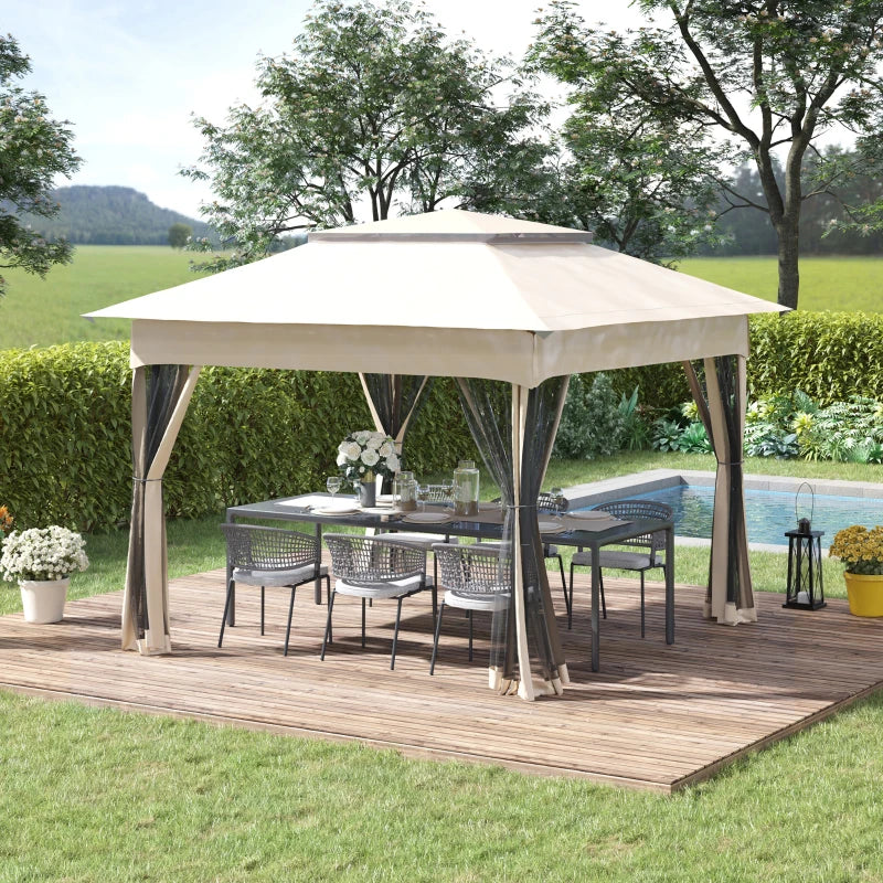 Outsunny 11' x 11' Pop Up Canopy, Outdoor Canopy Shelter with Removable Zipper Netting, Instant Event Tent with 121 sq.ft Shade and Carry Bag for Patio, Backyard, Garden, Khaki