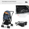 PawHut Luxury Folding Pet Stroller Dog/Cat Travel Carriage 2 In 1 Design with Pet Carrier Bag & Adjustable Canopy - Gray
