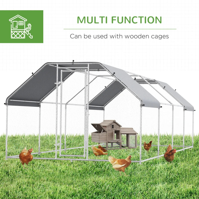 PawHut 18.5' Metal Chicken Coop Run with Roof, Walk-In Chicken Coop Fence, Chicken House Chicken Cage Outdoor Chicken Pen Hen House