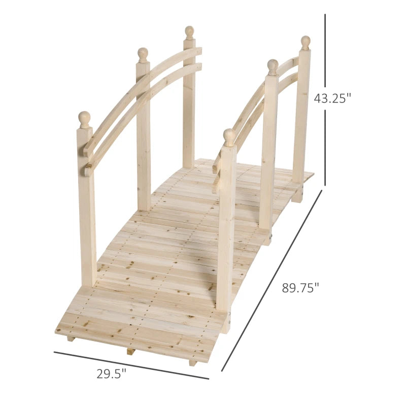 Outsunny 5 ft Wooden Garden Bridge Arc Stained Finish Footbridge with Railings for your Backyard, Natural Wood