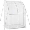 Outsunny 4.5' x 4' x 7' Outdoor Walk-In Lean to Wall Tunnel Greenhouse with 2 Zippered Roll Up Doors PVC Cover Sloping Top, Clear, Green