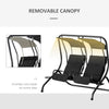 Outsunny Patio Swing Chair with 2 Separate Seats, Outdoor Swing Glider with Removable Canopy and Cup Holders, for Porch, Garden, Poolside, Backyard, Black
