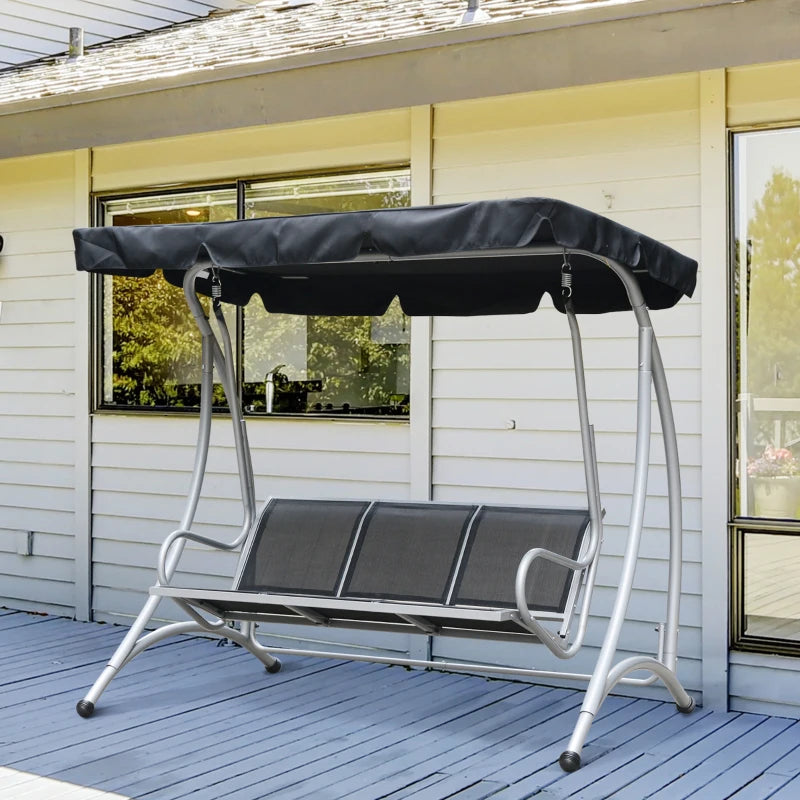 Outsunny 3-Seat Outdoor Porch Swing Chair, Patio Swing Glider with Adjustable Canopy, Breathable Seat, and Steel Frame for Garden, Poolside, Backyard, Gray
