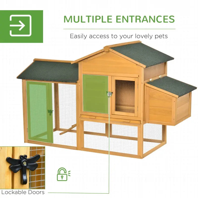 PawHut Wooden Outdoor Hen House Large Chicken Coop w/ Removable Tray, Nesting Box, Ramp