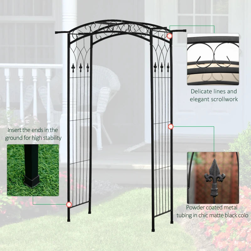 Outsunny 6.7' Steel Garden Arch Arbor with Scrollwork Hearts, Planter Boxes for Climbing Vines, Ceremony, Weddings, Party, Backyard, Lawn, Gray