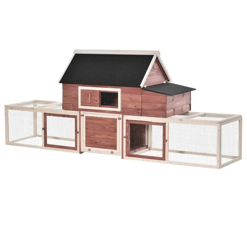 PawHut 96.5" Chicken Coop Large, Wooden Chicken House for 2-4 Chickens, Poultry Cage Hen Pen Portable Backyard with Wheels Outdoor Run, Nesting Box, Removable Tray, Natural