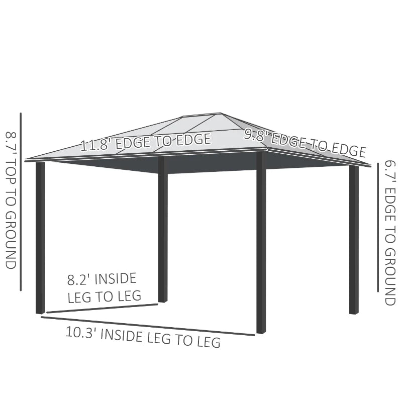 Outsunny 10' x 12' Hardtop Gazebo Canopy with Polycarbonate Roof, Steel Frame, Permanent Pavilion Outdoor Gazebo with Curtains, for Patio, Garden, Backyard, Deck, Lawn