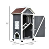 PawHut 43"H Wooden Cat House Outdoor with Hammock, Weatherproof 3-Floor Feral Cat Shelter with Escape Doors, Asphalt Roof, Inside Ladders, Gray