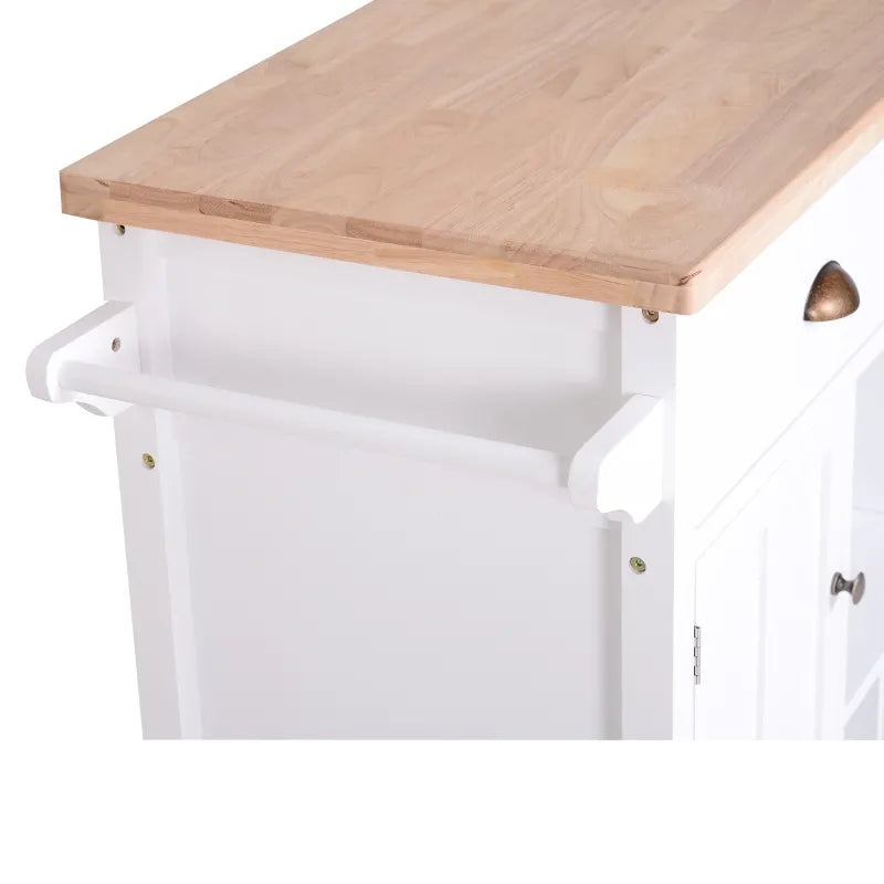 HOMCOM Kitchen Island on Wheels, Natural Hardwood Kitchen Cart with Drawers, Storage Cabinets, and Tool Caddy, Microwave Cart for Dining Room, 54 Inches Wide