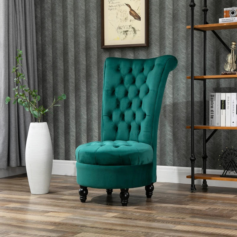 HOMCOM Retro High Back Armless Royal Accent Chair Fabric Upholstered Tufted Seat for Living Room, Dining Room and Bedroom, Green