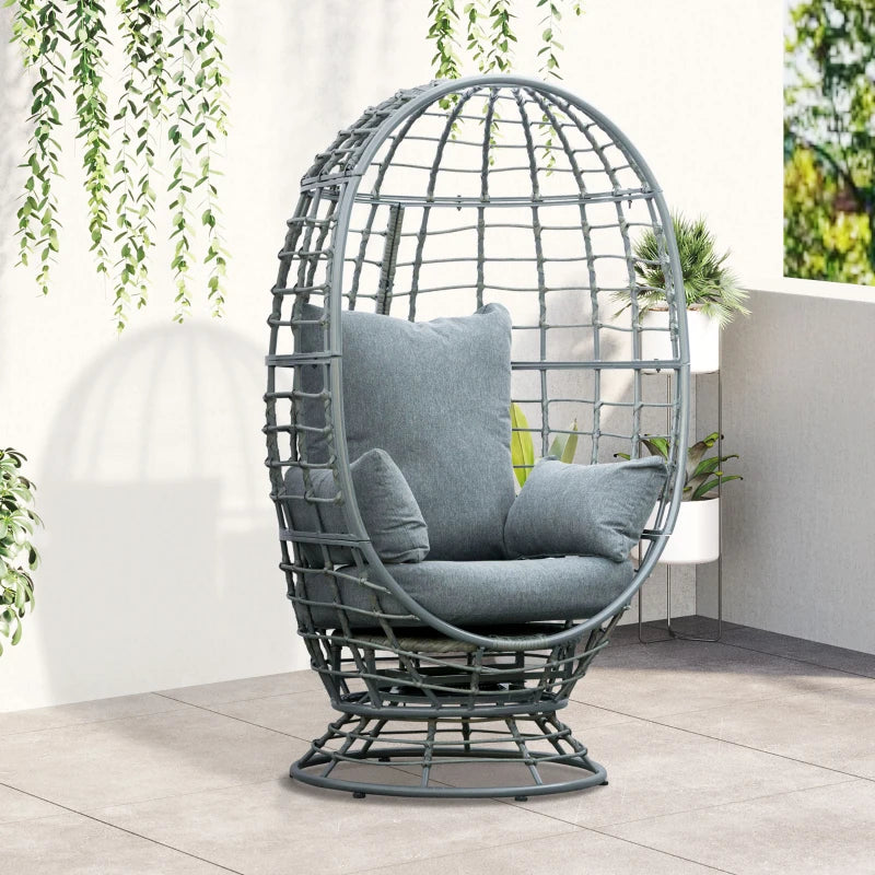 Outsunny Round PE Ratttan Wicker Swivel Basket Egg Chair with Cushion