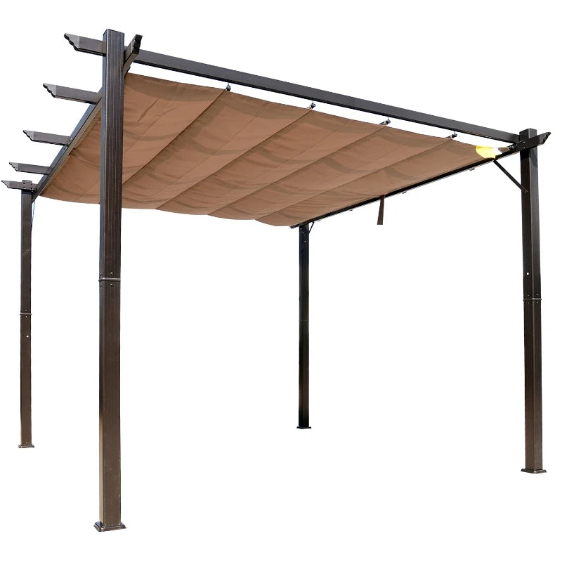 Outsunny 10' x 10' Outdoor Retractable Pergola Canopy, Aluminum Patio Pergola, Backyard Shade Shelter for Porch Party, Garden, Grill Gazebo, Grey