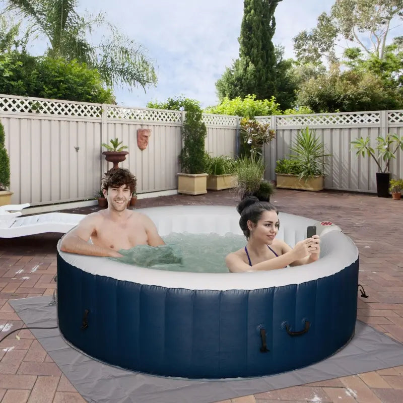 Outsunny 4-6 Person Inflatable Portable Hot Tub Spa 82'' x 26'' Outdoor Round Heated Spa w/ 130 Bubble Jets, Cover, Filter Cartridges - Blue