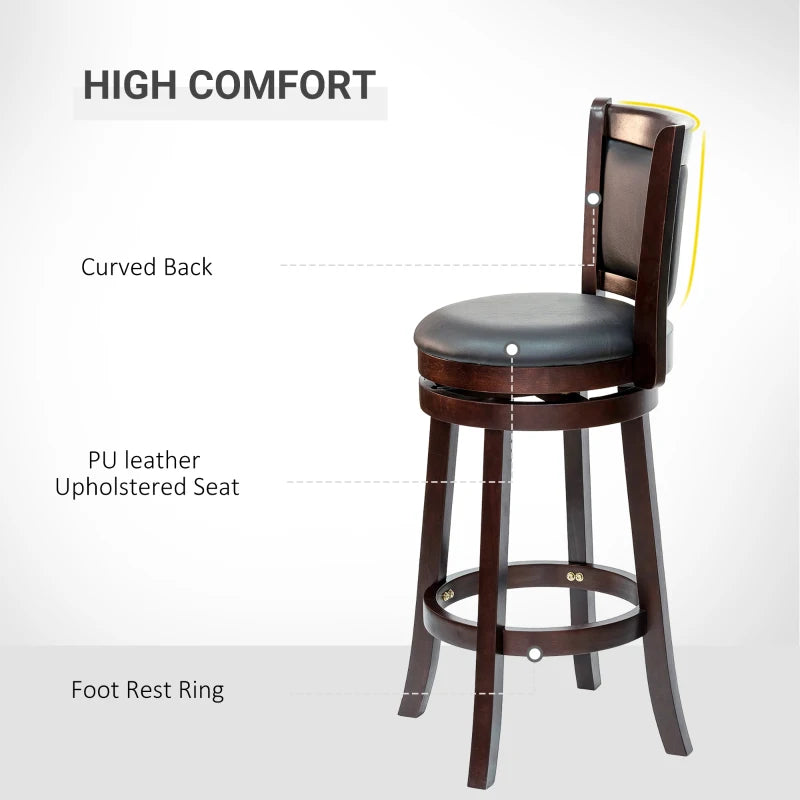 HOMCOM Classic Bar Stool Swivel Barstool with PU Leather Upholstered Mid-Back and Footrest, 30.25 Inch Seat Height, Black