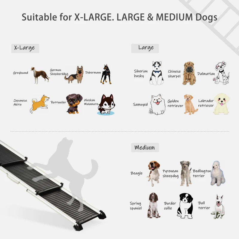 PawHut 28" - 62.5" Telescoping Dog & Pet Ramp with Lightweight Aluminum Design & Anti-Skid Surface for Elderly Pets
