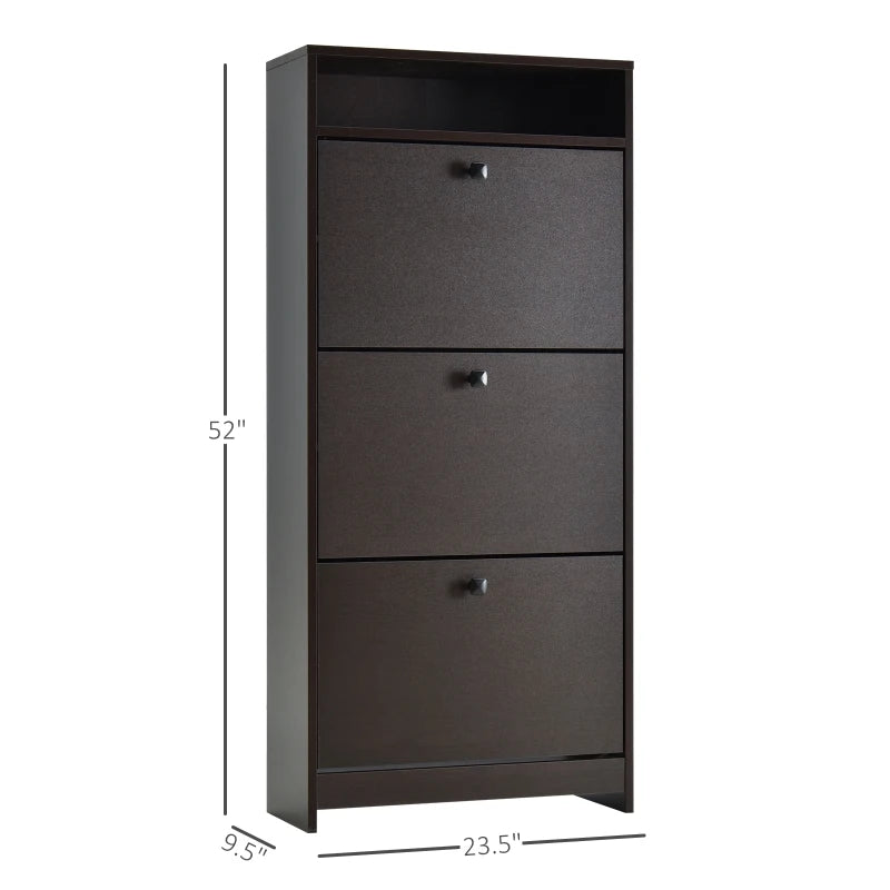 HOMCOM Trendy Shoe Storage Cabinet with 3 Large Fold-Out Drawers & a Spacious Top Surface for Small Items, Espresso